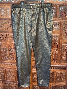 C.EST 1946 Women's Metallic Black Leopard Straight-Leg Pants